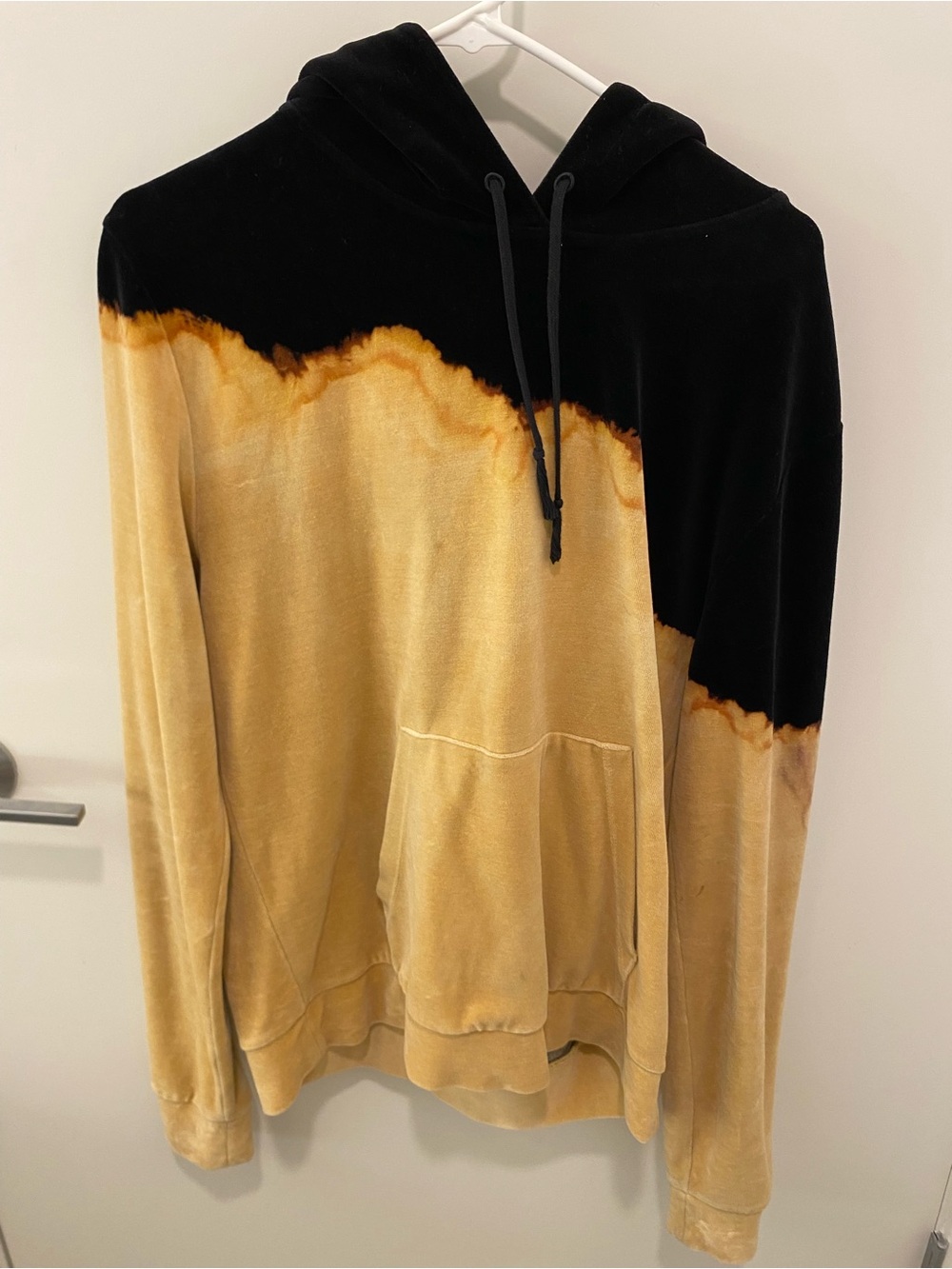 Saint Laurent Paris Ombre Acid Wash Black and Gold Two-Tone Velour Hoodie